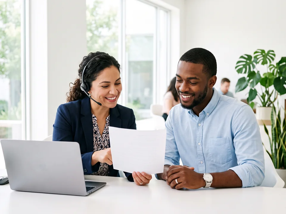 LegalEdge receptionists reviewing a law firm's call script together